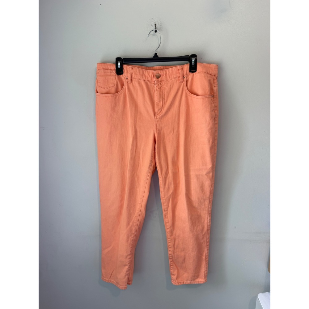 Chicos Platinum Ankle Jeans Peach Orange Embroidered Back Pockets Size 2 L XL